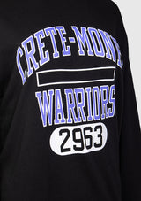 CRETE-MONEE Crew-Neck Long-Sleeved Slogan Pullover in Black
