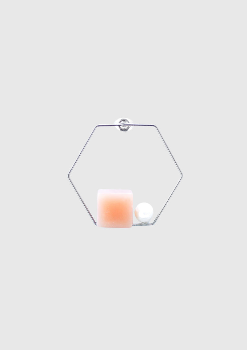 Pearl x Hexagon Earring (Single) in Pink