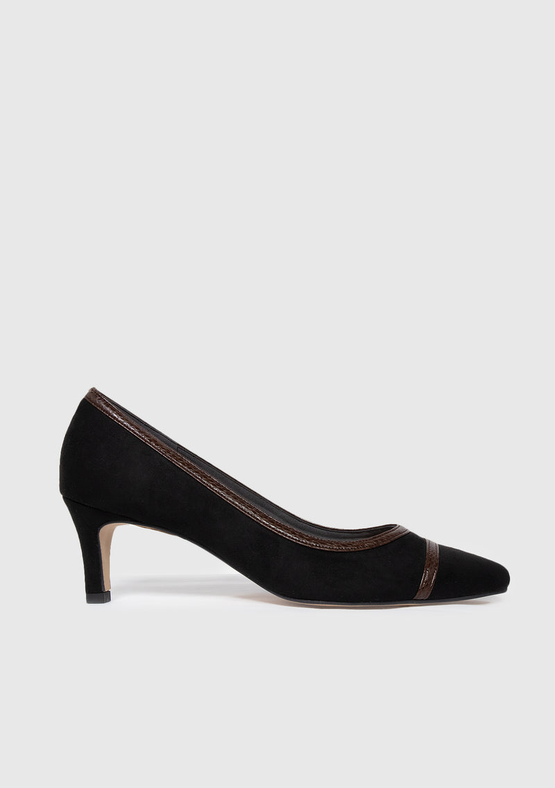 Faux Suede Point-Toe Heeled Pumps in Black - LUMINE SINGAPORE