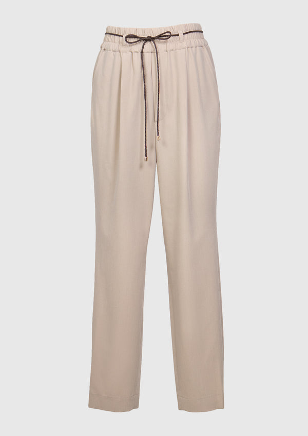 Tapered Jogger Pants with Cord Sash in Beige