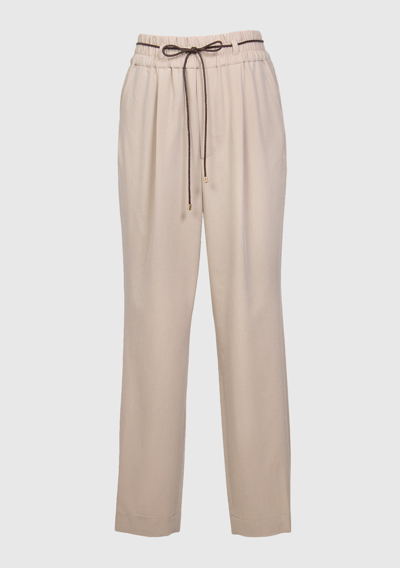 Tapered Jogger Pants with Cord Sash in Beige