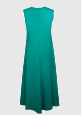 Round-Neck Cap-Sleeve Flare Maxi Dress in Green