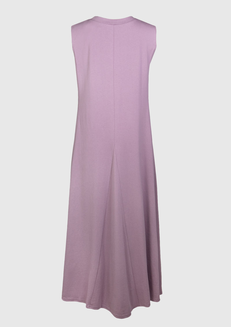 Round-Neck Cap-Sleeve Flare Maxi Dress in Purple
