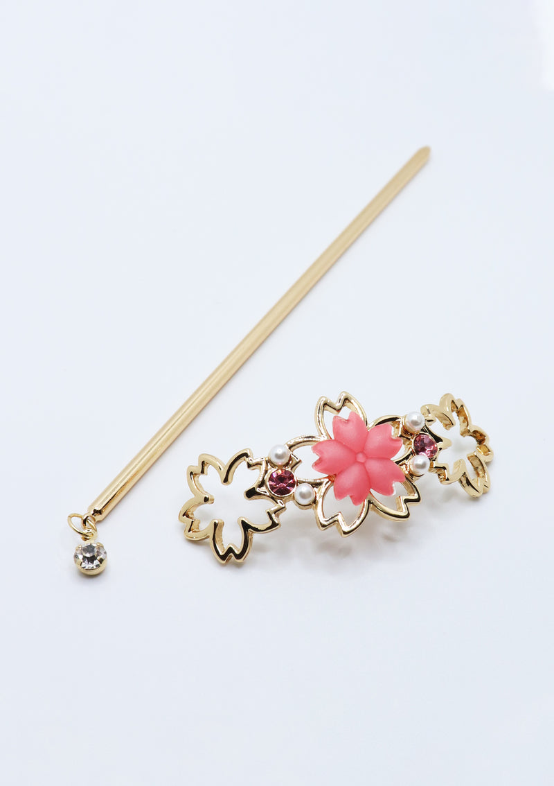Sakura x Diamante Motif Hair Stick with Slide in Pink