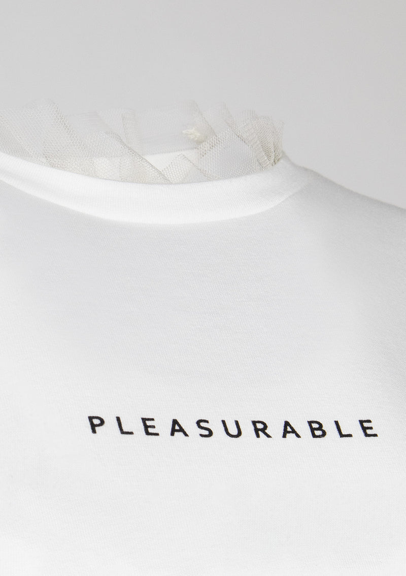 Tulle Neck Logo Tee in White Other - LUMINE SINGAPORE