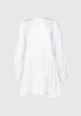 Crew-Neck Tiered Tunic with Peasant-Style Sleeves in White