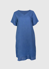 V-Neck Short-Sleeved Midi Dress in Dark Blue