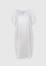 V-Neck Short-Sleeved Midi Dress in White