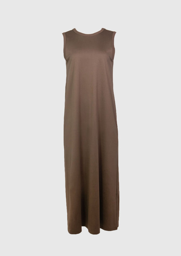 V-Back A-Line Cotton Maxi Dress in Brown
