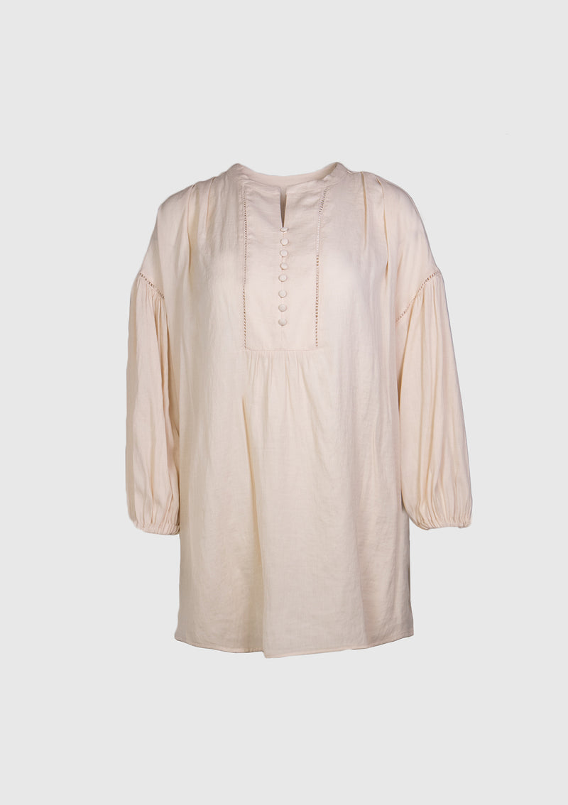 Ladder Embroidery Gathered Blouse in Off White