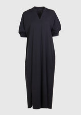V-Neck Half-Sleeve Midi Dress in Black