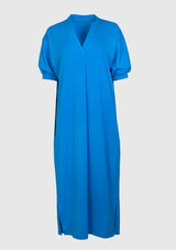 V-Neck Half-Sleeve Midi Dress in Blue