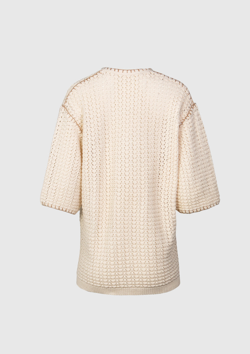 V-Neck Lacework Knit Sweater in Ivory