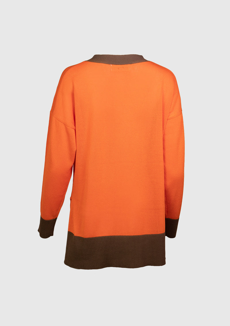 V-Neck Bi-Colour Cardigan in Orange