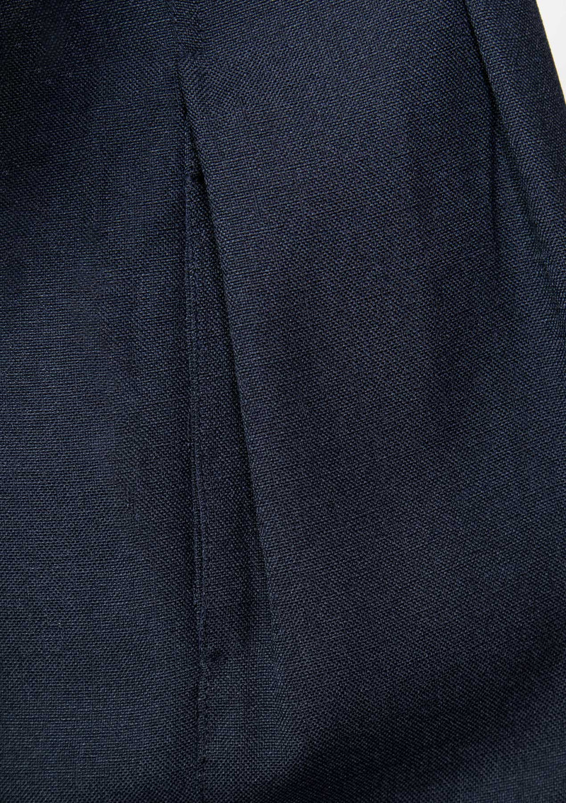 Half-Sleeve Gathered-Cuff Midi Dress in Navy