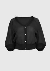 V-Neck Sheer Cardigan with Pearl Buttons in Black