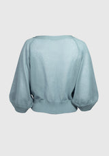 V-Neck Sheer Cardigan with Pearl Buttons in Blue