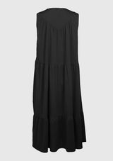 V-Yoke Sleeveless Tiered Tent Dress in Black