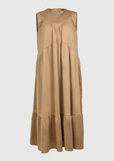 V-Yoke Sleeveless Tiered Tent Dress in Brown