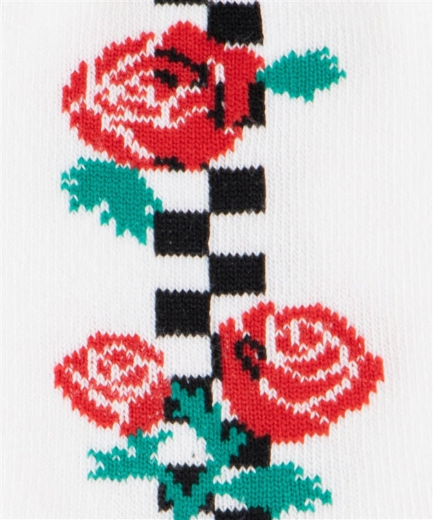 Rose x Check Patterned Short Socks in White Multi