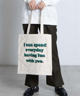SPEND EVERYDAY Slogan Print Boxy Canvas Tote Bag in Off White