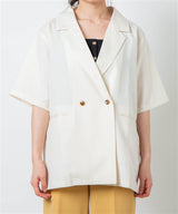 Short-Sleeved Boxy Double-Breasted Jacket in Ivory