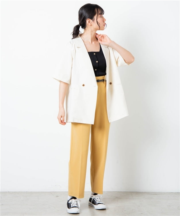 Short-Sleeved Boxy Double-Breasted Jacket in Ivory
