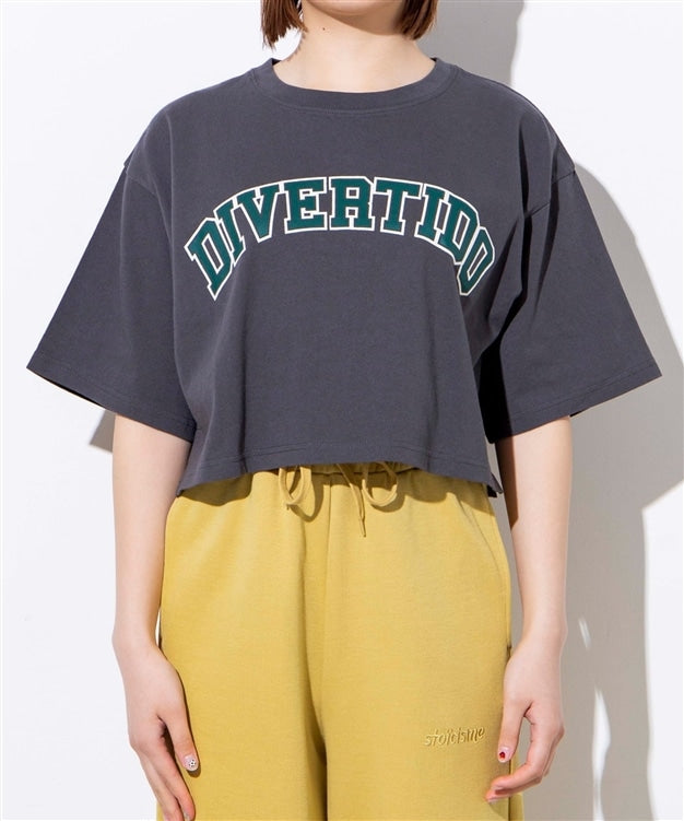 DIVERTIDO Cropped Boxy Logo Tee in Black Other