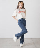 DIVERTIDO Cropped Boxy Logo Tee in Off White