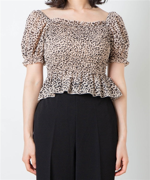 2-Way Smocked Blouse in Leopard Print