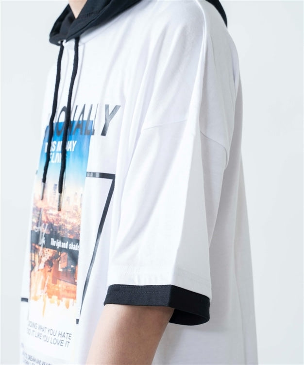 EMOTIONALLY Graphic Print Layered-Style Hoodie in White