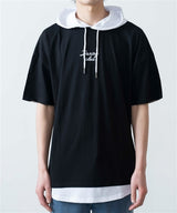 Oversized Logo Print Layered-Style Hoodie in Black