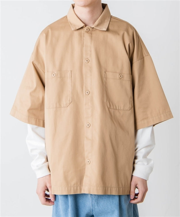 2-Pocket Boxy Workman Shirt in Beige