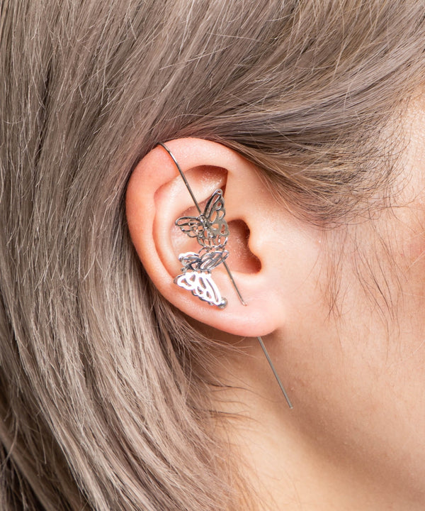 Butterfly Bar Cuff Pin Earrings in Silver