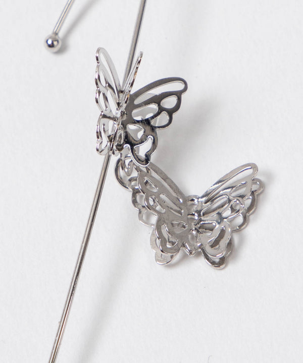 Butterfly Bar Cuff Pin Earrings in Silver