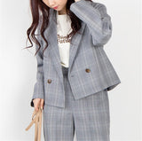 Cropped Double-Breasted Jacket in Grey Check