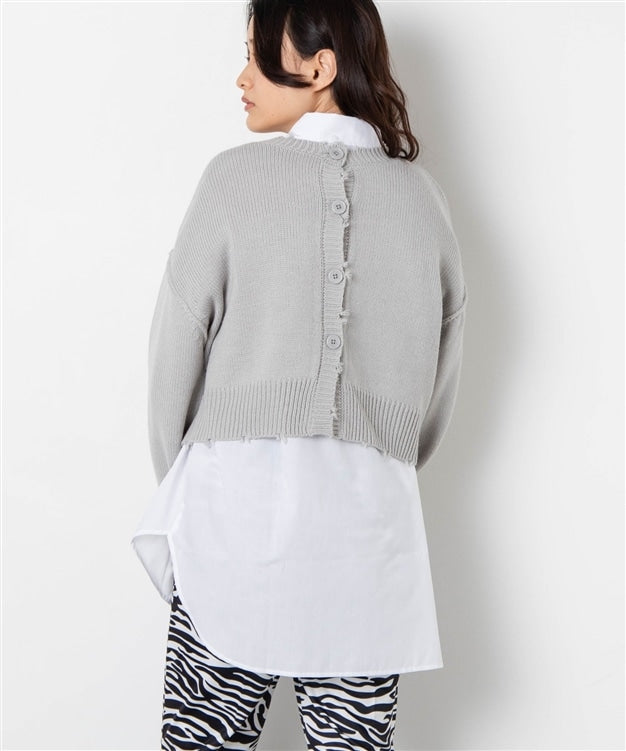 2-Way Cropped Distressed Cardigan in Light Grey