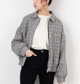 Gathered Hem Jacket with Flap Pockets in Black Check