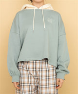 Boxy Slogan Hoodie with Hi-Lo Hem in Green Other