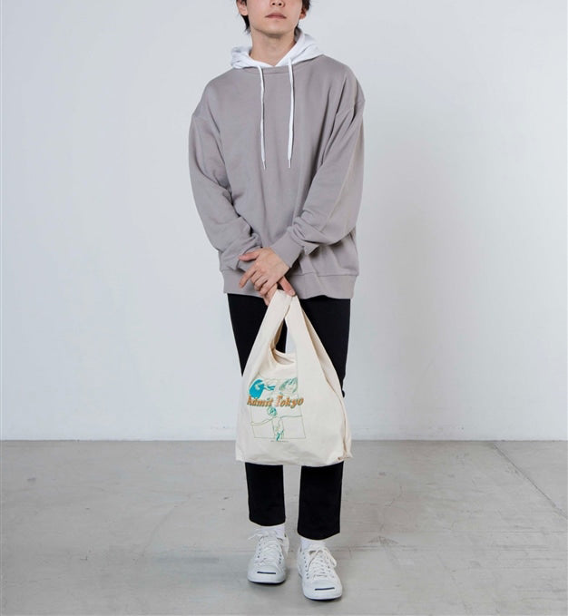 ADMIT TOKYO Multiway Graphic Print  Canvas Tote in Off White
