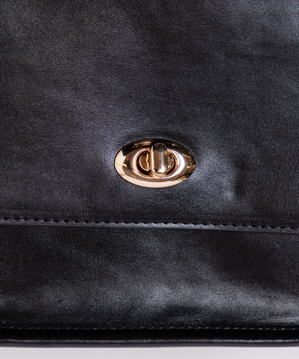 Twist & Lock Flap Shoulder Bag in Black