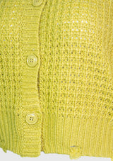 2-Way Waffle-Knit Cardigan with Distressed Hems in Mustard Yellow