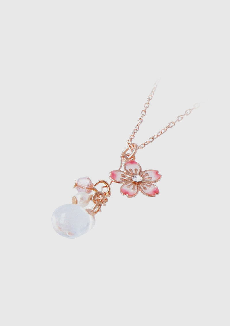 Sakura x Glass Teardrop Necklace in Pink - LUMINE SINGAPORE