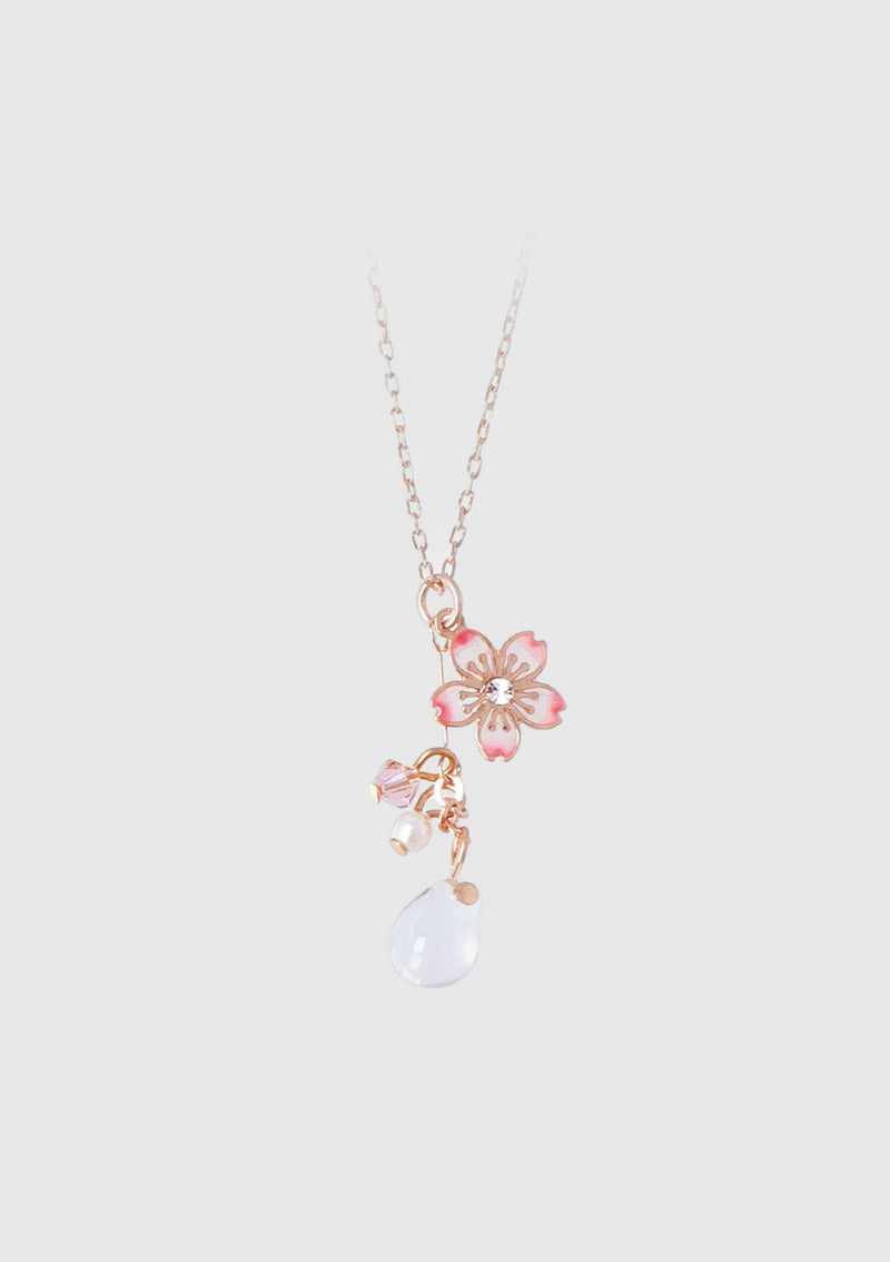 Sakura x Glass Teardrop Necklace in Pink - LUMINE SINGAPORE