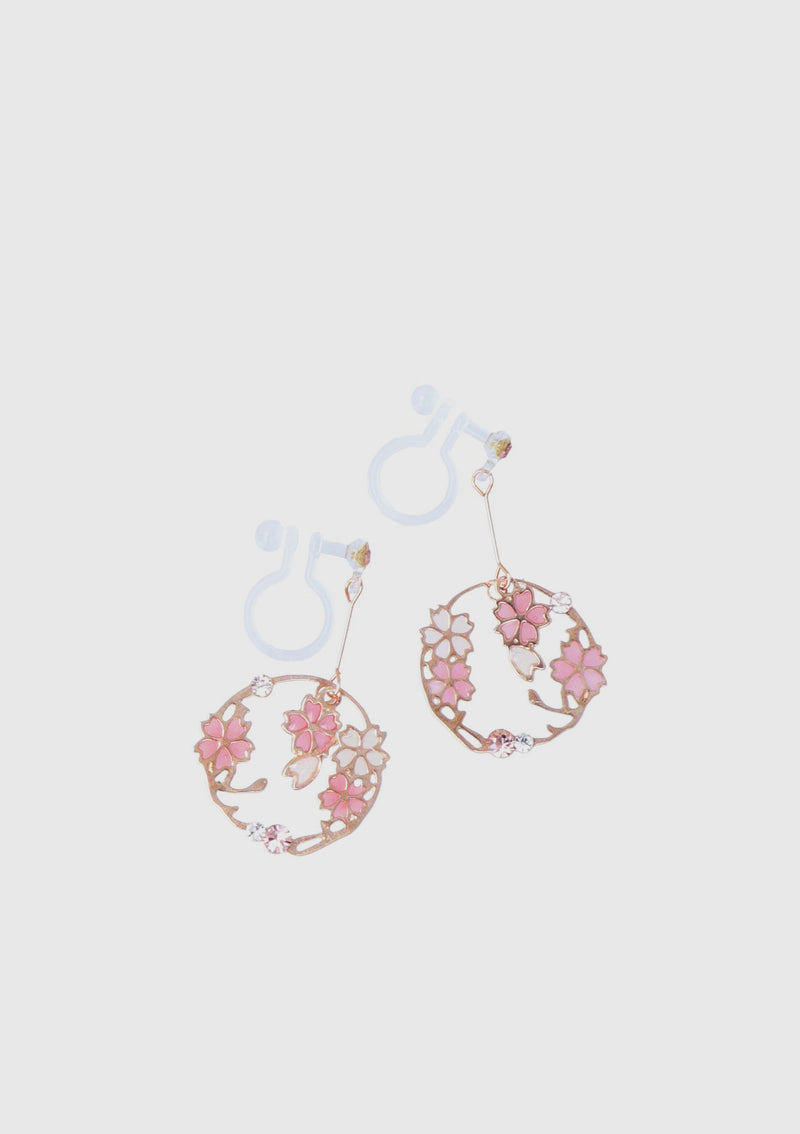 Sakura Wreath Clip-On Earrings in Pink - LUMINE SINGAPORE