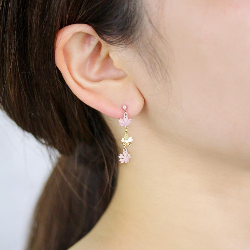 String of Sakura x Faux Pearl Earrings in Pink