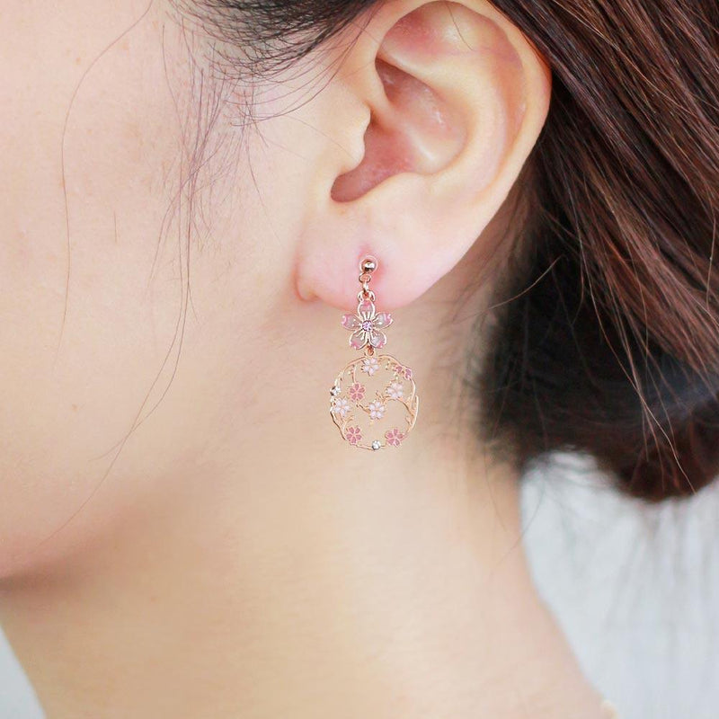 Sakura x Filigree Clip-On Earrings in Pink - LUMINE SINGAPORE