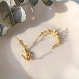 Eucalyptus Motif Half-Hoop Earrings in Gold