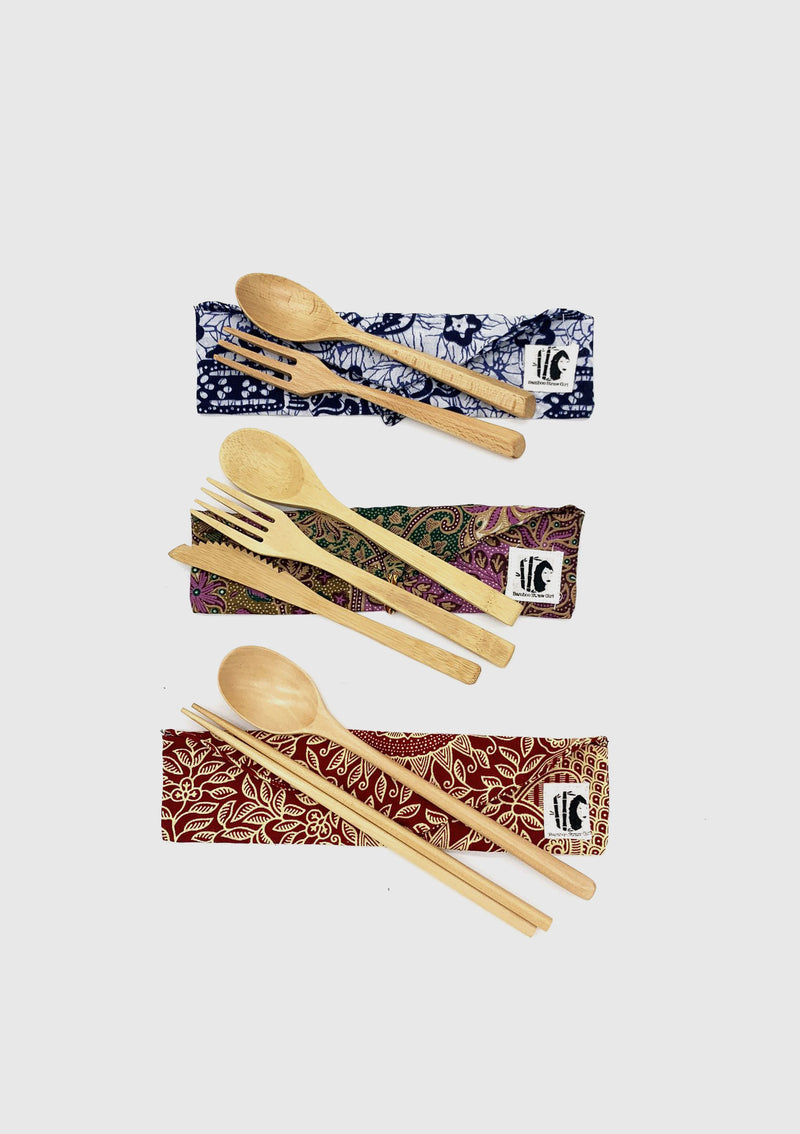 Wooden Cutlery Set with Batik Pouch