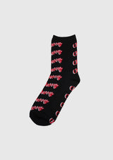 CHERRY Logo Patterned Short Socks in Black Multi